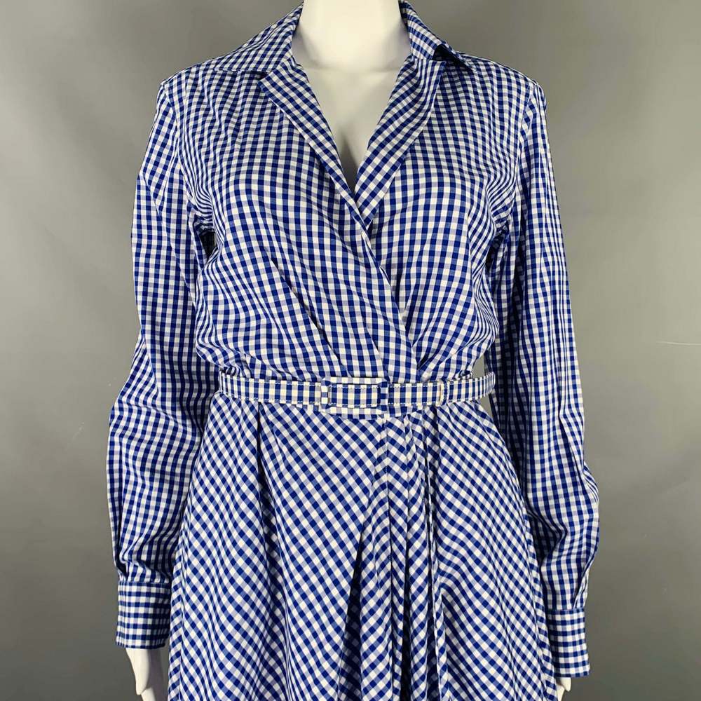 RALPH LAUREN -Rivera- Blue White Cotton Gingham Long Sleeve Dress - Picture 2 of 7